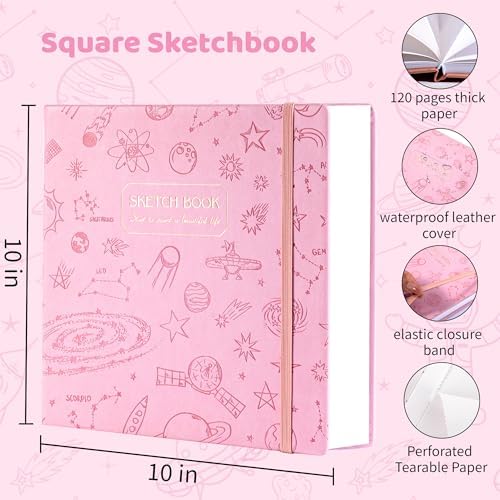 FLYING EAGLE Sketch Book, Square Hardcover Sketchbook for Kids, 10x10, Pink