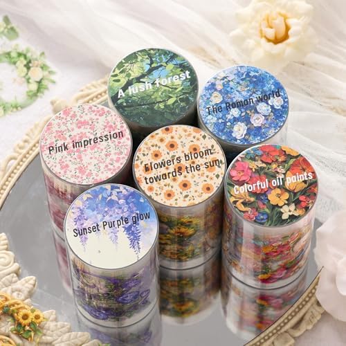 Alideco 6pcs Decorative Adhesive Tapes Vintage Flowers By the Numbers PET Tape Great for Bullet Journal Supplies, Arts, Scrapbook, DIY Crafts, Planners (shuzimima)