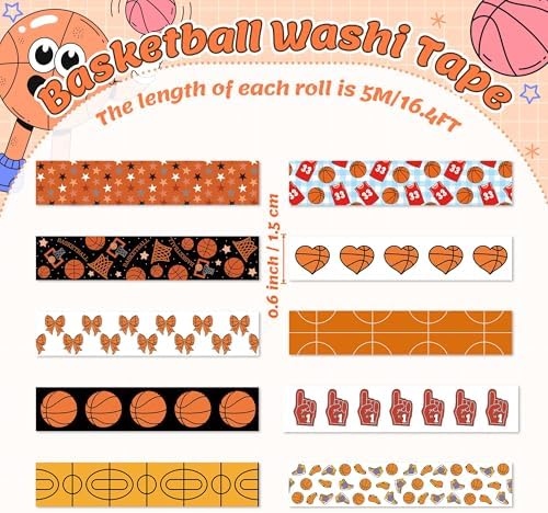 12Rolls Sports Theme Premium Acid Free Repositionable Washi Tape