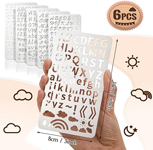 Lewtemi 6 Pcs Metal Wood Burning Stencils, Letter Style Letters Numbers