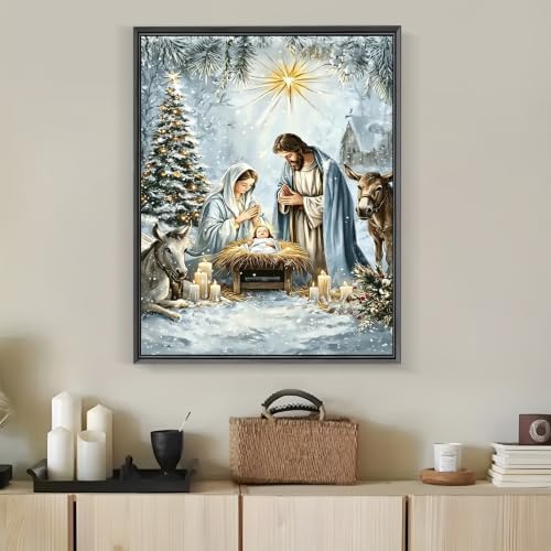 LKHMVCA Nativity Diamond Art Kits for Adults, 5D Diamond Painting Kits for Adults Beginners, DIY Full Round Drill Diamond Dot Painting Gem Art Kits for Adult, Home Wall Decor 11.8x15.7 Inch