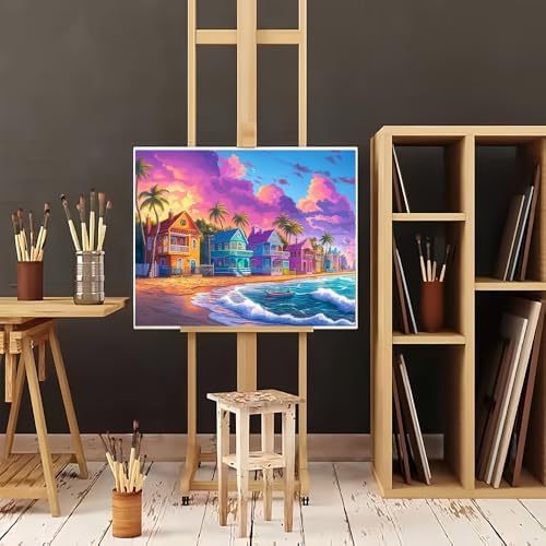 Natuyalo Paint by Numbers Kit for Adults - Beach Cottage Adult Paint by Number Kits on Canvas Without Frame, DIY Acrylic Painting by Numbers Kit for Gift Home Wall Decor 16x20 Inch