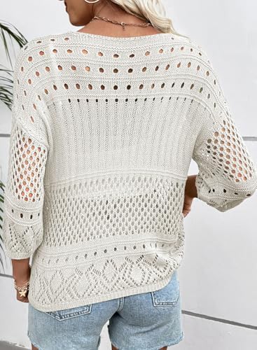 EVALESS Crochet Tops for Women Hollow Out Knit Sweaters