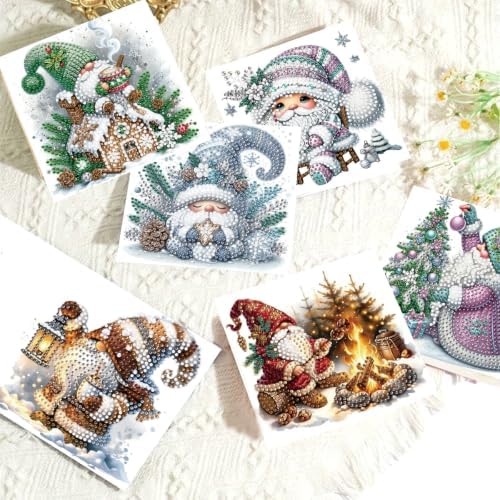 DDGYP 6pk Gnomes Diamond Art Cards w/Envelopes, DIY Xmas Kit for Adults