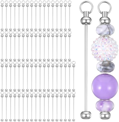 WLLHYF 70pcs Blank Beadable Keychain Bars Metal DIY Bead Keychain Bar Charms Sliver Removable Pendant Making Kit Supplies for DIY Gift Jewelry Craft Project Accessories