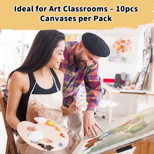 10-Pack 8x10 Stretched Canvas 100% Cotton for Acrylic & Oil | 100% cotton with seek husk, 5/8" deep frame, triple acid-free primed for acrylic, oil & gouache (Beginners, Students)