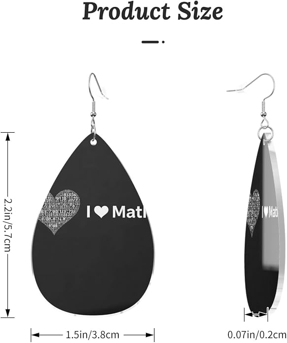 Math Formula Equation Black Drop-Shaped Earrings 2.2 x 1.5 Inches