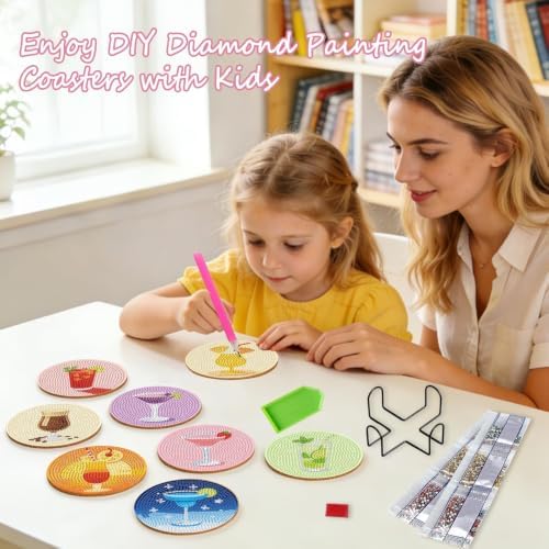 Leatrice 8PCS Diamond Art Coasters Set Diamond Painting Kits for Adults