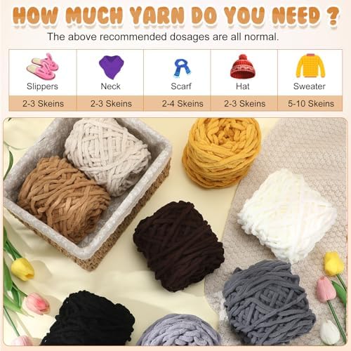 Buryeah 8 Pack Chunky Chenille Yarn for Crocheting, Brown Series