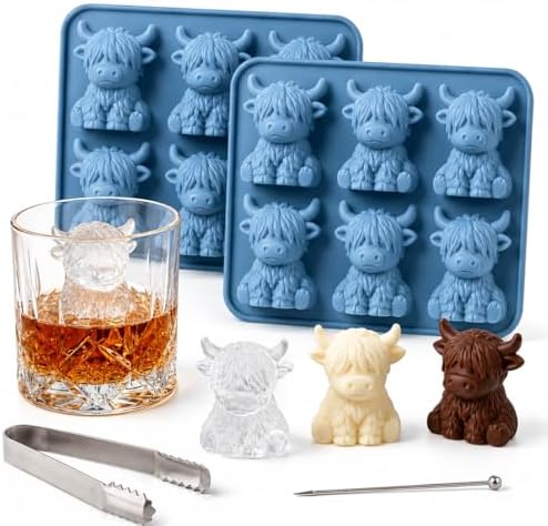2PCS 3D Highland Cow Ice Cube Mold for Drinks, Candy, Baking, Butter & Soap