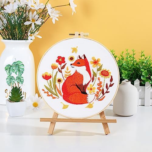 Louise Maelys Autumn Fox Embroidery Kit for Beginners Floral Craft