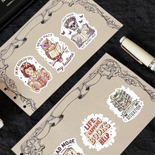 300+ PCS Book Stickers Pack for Kindle Water Bottle Laptop - Waterproof Vinyl Scrapbook Journaling Supplies Cute Bookish Stickers Gift Book Lovers Booktok Accessories (Book Stickers)