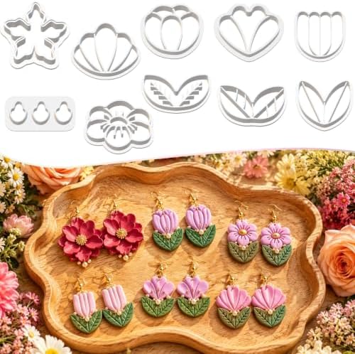 10 Pcs Flower Polymer Clay Cutters for Earrings Making