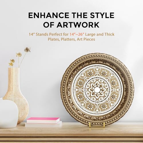TR-LIFE 14 Inch Gold Metal Plate Stand (2 Pack) - Heavy Duty Display Easel for Large Plates, Frames, Platters and Art