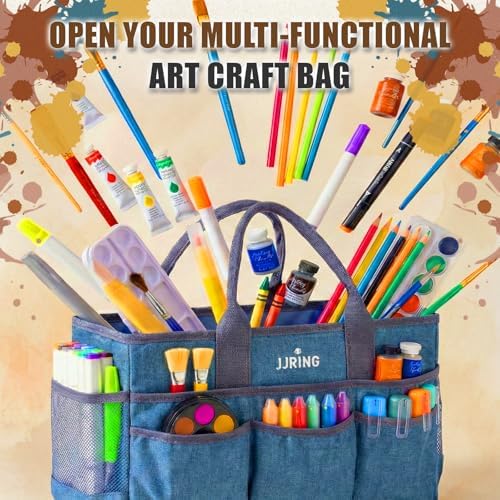 JJRING Large Art Supply Storage Tote Bag With Mesh Pockets, Green