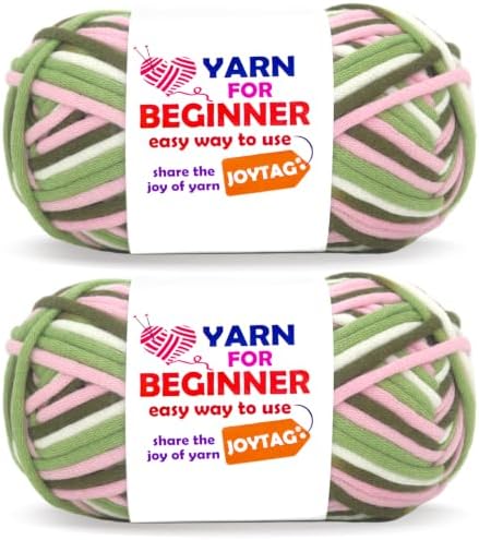 2 * 50g Rainbow Beginner Crochet Yarn for Crocheting and Knitting Multicolor Cotton Crochet Yarn for Beginners with Easy-to-See Stitches Cotton-Nylon Blend Easy Yarn for Beginners(Pink Camo)
