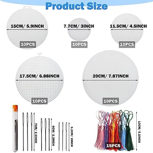 Allazone 58 PCS Mesh Plastic Canvas Sheets 5 Size Round Clear Plastic Canvas for DIY Crafts Embroidery Cross Stitch, Acrylic Yarn Crafting, Knit and Crochet Projects