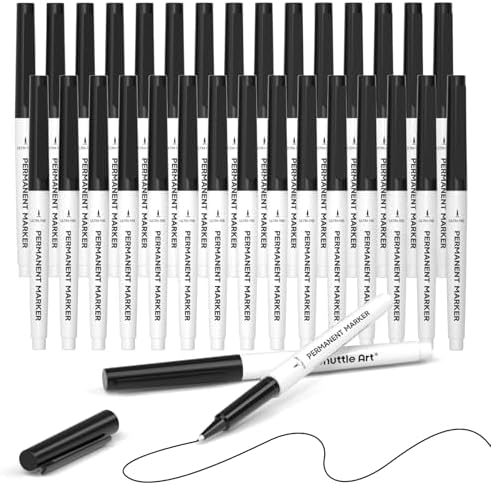 Shuttle Art Permanent Marker, 30 Pack Ultra Fine Point Black Permanent Marker set, Works on Plastic,Wood,Stone,Metal and Glass for Doodling, Marking