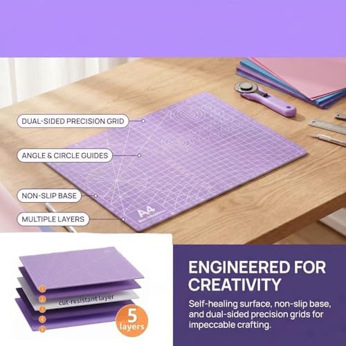 A4 Self-Healing Cutting Mat, Double-Sided Craft Mat with Grid Lines, Precision Rotary Cutting Board for Office Desk, Art Craft, Sewing, Hobby, and DIY Projects - 9x12 Inches