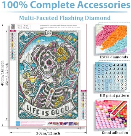 Skull Diamond Art Kits for Adults Beginners, Diamond Painting Kits 12x16 in | Diamond Painting Kits for Adults Beginners, Gem Art, 5D Full Drill, DIY Arts and Crafts for Gift Home or Decor