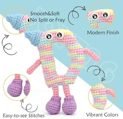 50g Rainbow Beginner Crochet Yarn for Crocheting and Knitting Multicolor Cotton Crochet Yarn for Beginners with Easy-to-See Stitches Cotton-Nylon Blend Easy Yarn for Beginners(Yellow Pink Blue)