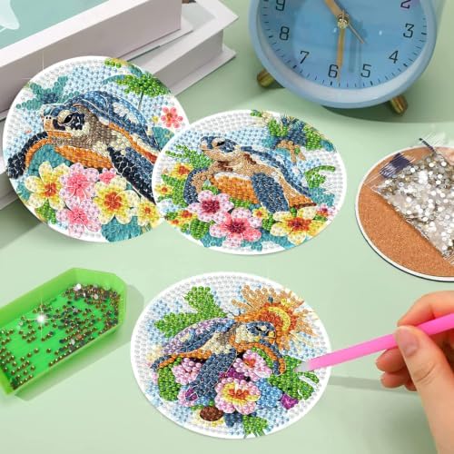 Sea Turtle Diamond Art Coasters Kit, 8 Pieces Diamond Painting Coasters Kit