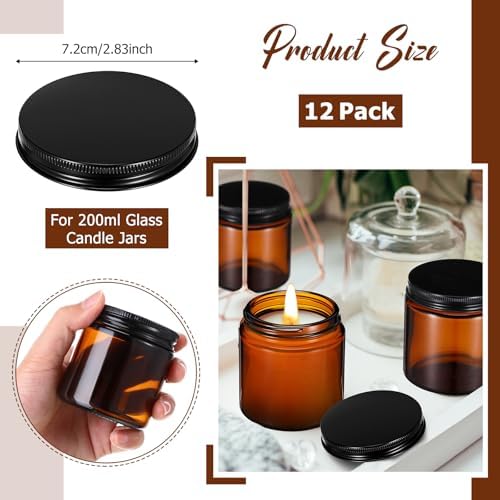 Nuanchu 12 Pack Candle Jar Cover Black Candle Lids Bulk Aluminum Metal Jar Lids Candles Topper Sleeve Twist-Lug Metal Screw Cap Lid for Candles Container Tins Works with Lug Lid Jars DIY Crafts