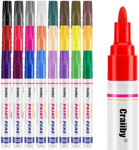 Oil Based Paint Markers, 24 Colors Permanent Paint Pens, Waterproof Quick Dry Paint Marker Set for Rock Painting, Wood, Glass, Metal, Plastic, Canvas, DIY Craft