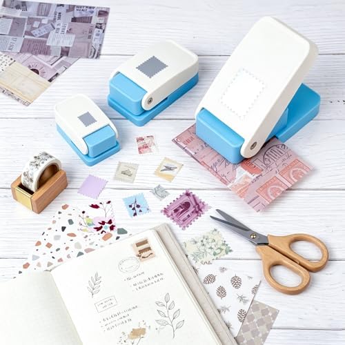 3Pcs Stamp Punch, Rectangle Postage Stamp Shape Punch, 1.5X1.25inch, 1X0.8inch, 0.66X0.53 inch Stamp Puncher, Lever Craft Hole Cutter Paper Punches for Crafting DIY Scrapbooking Card Making Journaling
