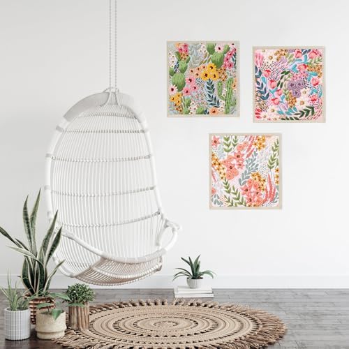 LB Pink Floral Embroidery Kit for Beginners Adults, 3 Sets Hand Embroidery Starter Kit with Cactus Flower Pattern and Instructions Stamped Cross Stitch Kits Include Embroidery Hoop Needles Threads