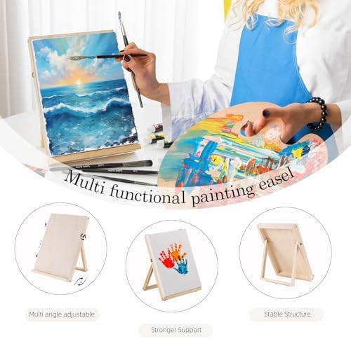 6 Pack Canvas with Tabletop Easel, Art Canvas Kit for Beginners | 6 Canvases in 3 Sizes 6 x 8,8 x 10,9 x 12 Inches,Foldable Adjustable Tabletop Wood Easel for Kids Students