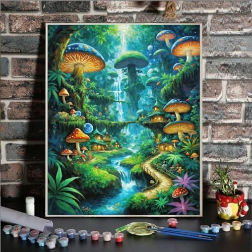 ldazao Mushroom Framed Paint by Numbers Kit for Adults Beginner Mushrooms Forest Adult Paint by Number Artist Kits On Canvas DIY Oil Painting Kits for Gift Wall Decor 9.5x12 Inch