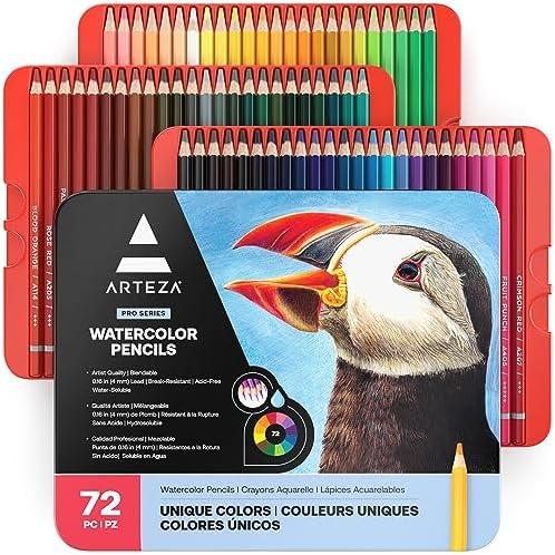 ARTEZA Watercolor Pencils, Set of 72, Water-Soluble Pencils for Drawing