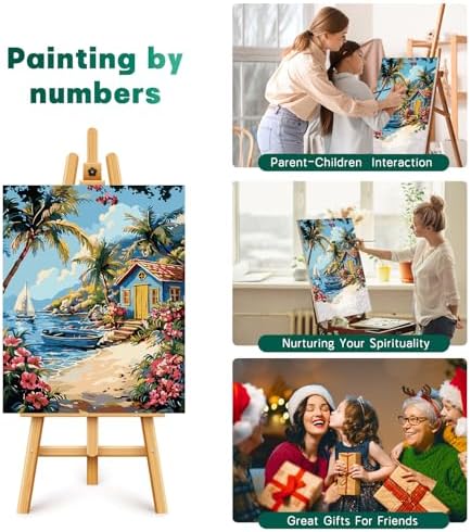 Possoco Paint by Numbers Kit for Adults Beginner, Beach Landscape Easy Adult Paint by Number Kits on Canvas, DIY Acrylic Watercolor Oil Paint by Number for Adults for Home Decor Gift 16x20 Inch