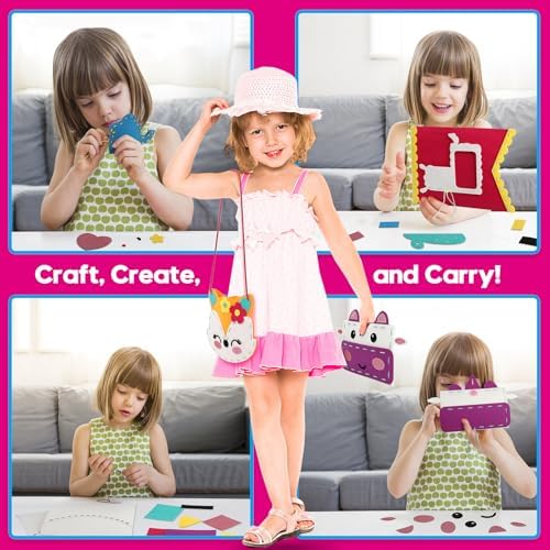 Sewing Craft Kit for Girls: DIY Felt Sewing Kit for Kids Ages 5-10, 7 Fun Projects with Stuffed Animals & Pillows, Learn to Sew Kit for Beginners, Ideal for Christmas & Birthday, Arts & Crafts Ideas