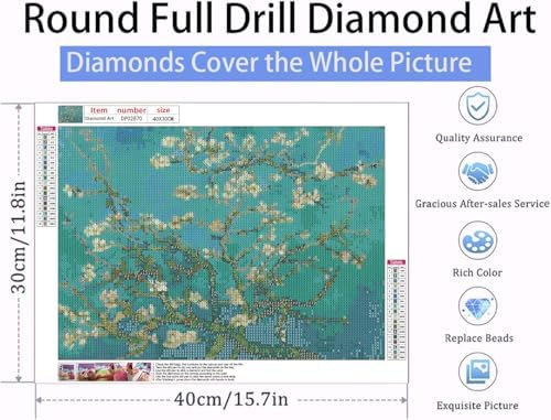 VeGuude Diamond Art Kits for Adults-Van Gogh Almond Blossom Diamond Painting Kits for Adults Beginners,5D DIY Full Drill Diamond Painting Cat Gem Art and Crafts 12x16inch