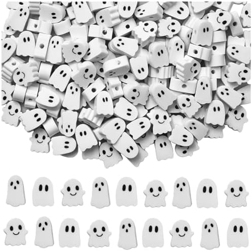 100Pcs Halloween Handmade Polymer Clay Beads, Ghost Polymer Clay Spacer Beads Assorted Ghost Supplies for Women Jewelry Making DIY Charms Bracelet Necklace Hair Clip Accessories Handmade Craft