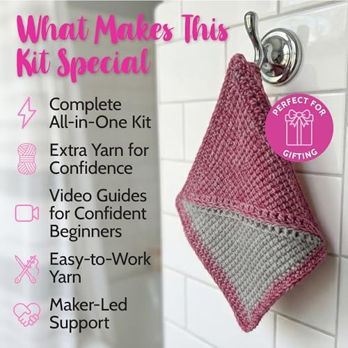 Tunisian Crochet Dishcloth Kit for Beginners - Cherry Red + Elephant Gray