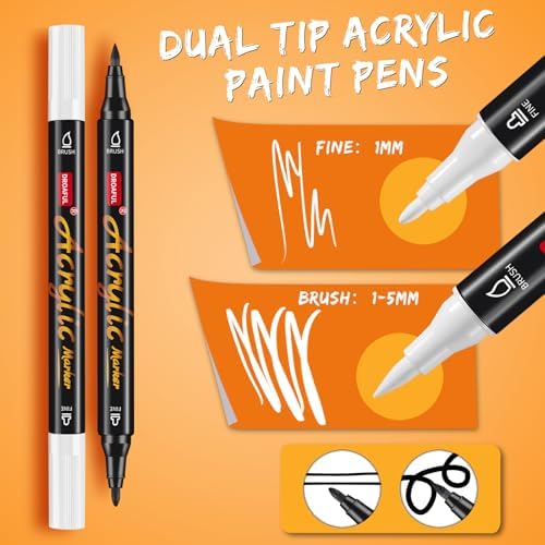 White Black Acrylic Paint Pens Markers, 6 Pc Dual Tips Paint Markers