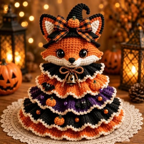 Halloween Crochet Tabletop Decor DIY Kit, Crochet Animal Halloween Tree DIY Craft Kit with Pumpkin Cow Character, Handmade Creative Holiday Craft Set for Adults, Gift for Craft Lovers，Owl