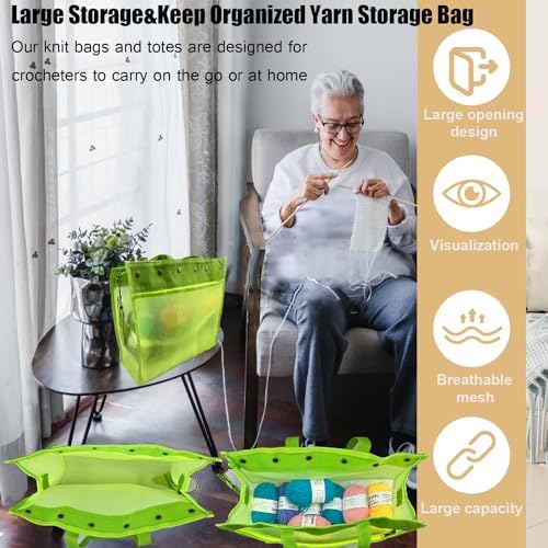 Knitting Bag Large Yarn Storage Organizer,Yarn Bags for Crocheting,Crochet Storage Bags for Crochet Hooks,Knitting Needles,Knit Bags Ideal Knitting & Crochet Gift(Green)