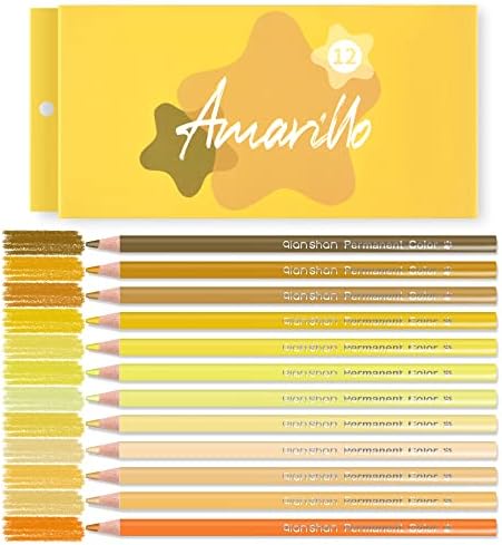 12 Yellow Colored Pencils Oil Based, Pre-sharpened Wooden Color Pencils Set