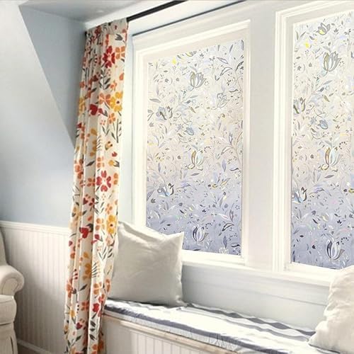 LEMON CLOUD Window Privacy Film, Tulip Stained Glass Sticker 29.5″ x 118.1″