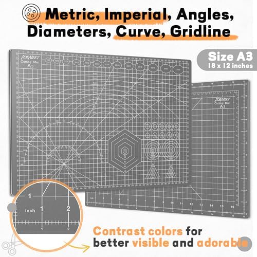 Self Healing Cutting Mat 18" x 12", A3 Double-Sided for Sewing & Quilting, Non-slip, 5-Ply Rotary Cutting Mat for Crafts Cutting Fabric Scrapbooking, and Small Modeling Projects, Anthracite Gray