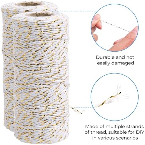 White Gold String White Gold Twine 658 Feet 1.5mm Gold String for Ornaments Christmas String Twine for Gift Wrapping Inelastic Glitter Gold Cording for Crafts Gold Thread (White Gold)