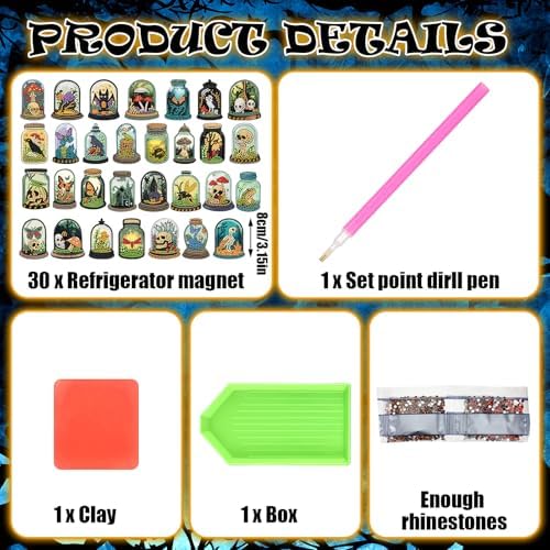 Motipuns 30 Pcs Halloween Diamond Painting Magnets Kits Gothic Diamond Art