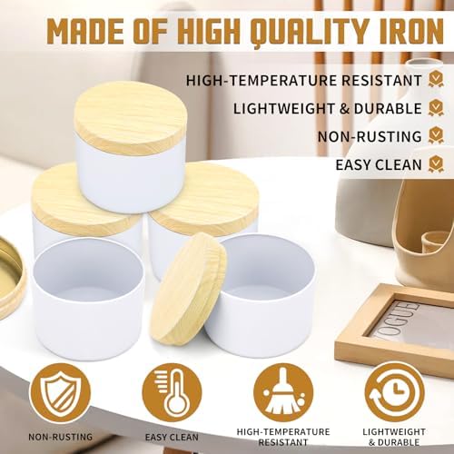 24-Pack 4oz Candle Tins with Wood-Grain Printing Lids, Metal Candle Jars for Candle Making, Empty Containers Vessels Bulk for Small Business & Beginners DIY Storage -Wood White