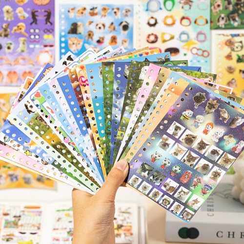Cat and Dog Stickers Book Set 2 in 1,Value Set with 1600 Stickers 60 Pages Meme Sticker Books for Scrapbook Journal and Planner Coil Bound Sticker Albums