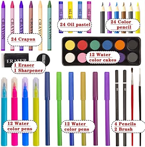 KINSPORY 150PC Art Set with Sketch Book, Coloring Art Kit Drawing Art Supplies Case, Markers Crayon Colour Pencils for Budding Artists Kids Teens Boys (Pink)