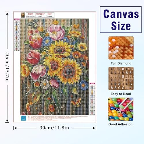 Flowers Diamond Art Kits for Adults, DIY Crafts for Adults 12x16in
